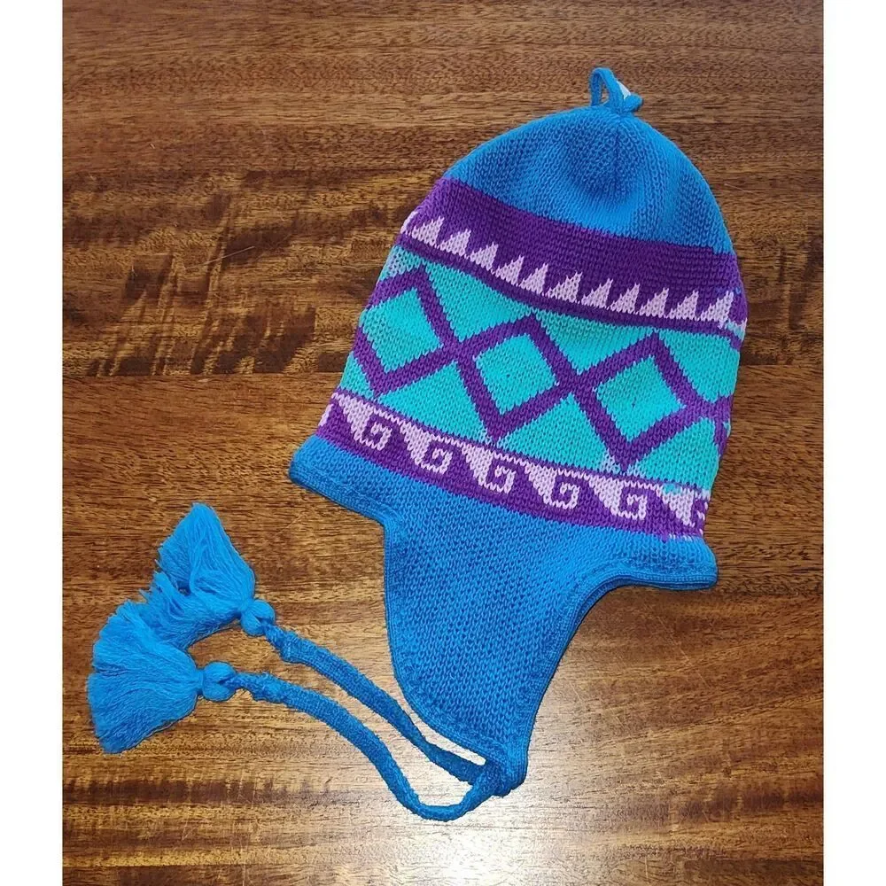 Wigwam Hat Cap Alpine Womens Purple blue Wonder Wick Wool Beanie Made USA Winter